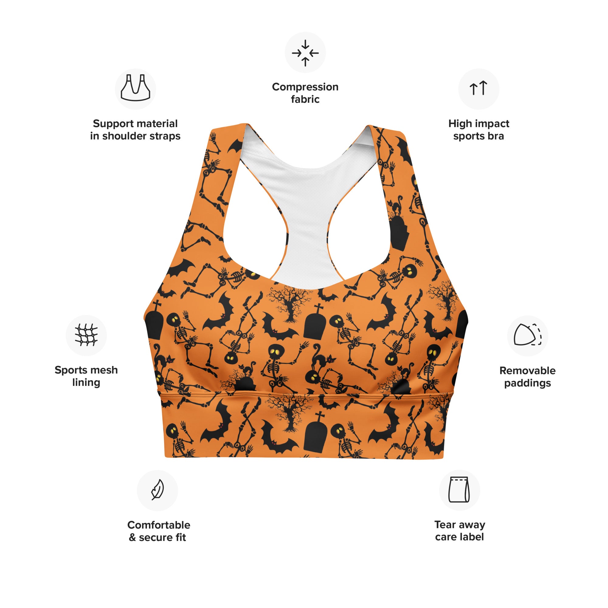 Spooky Scary Skeletons Longline Sports Bra